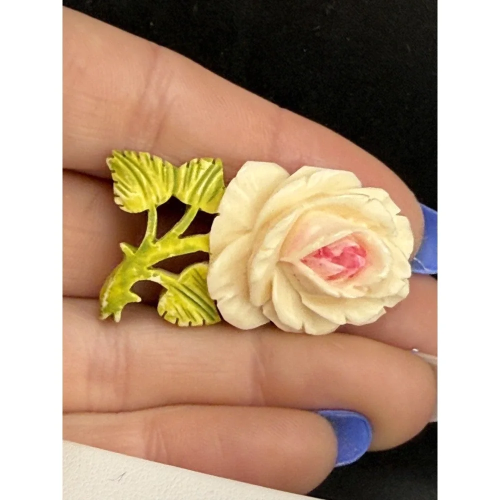 Vintage Celluloid Brooch PInk Flower‎ Spring